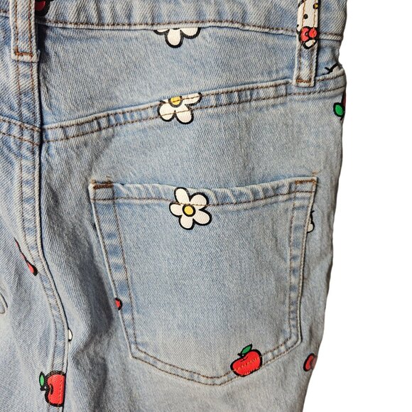Hello Kitty Womens Embroidered Jeans With Apple & Flower Design Size M Light Blu - Picture 4 of 5